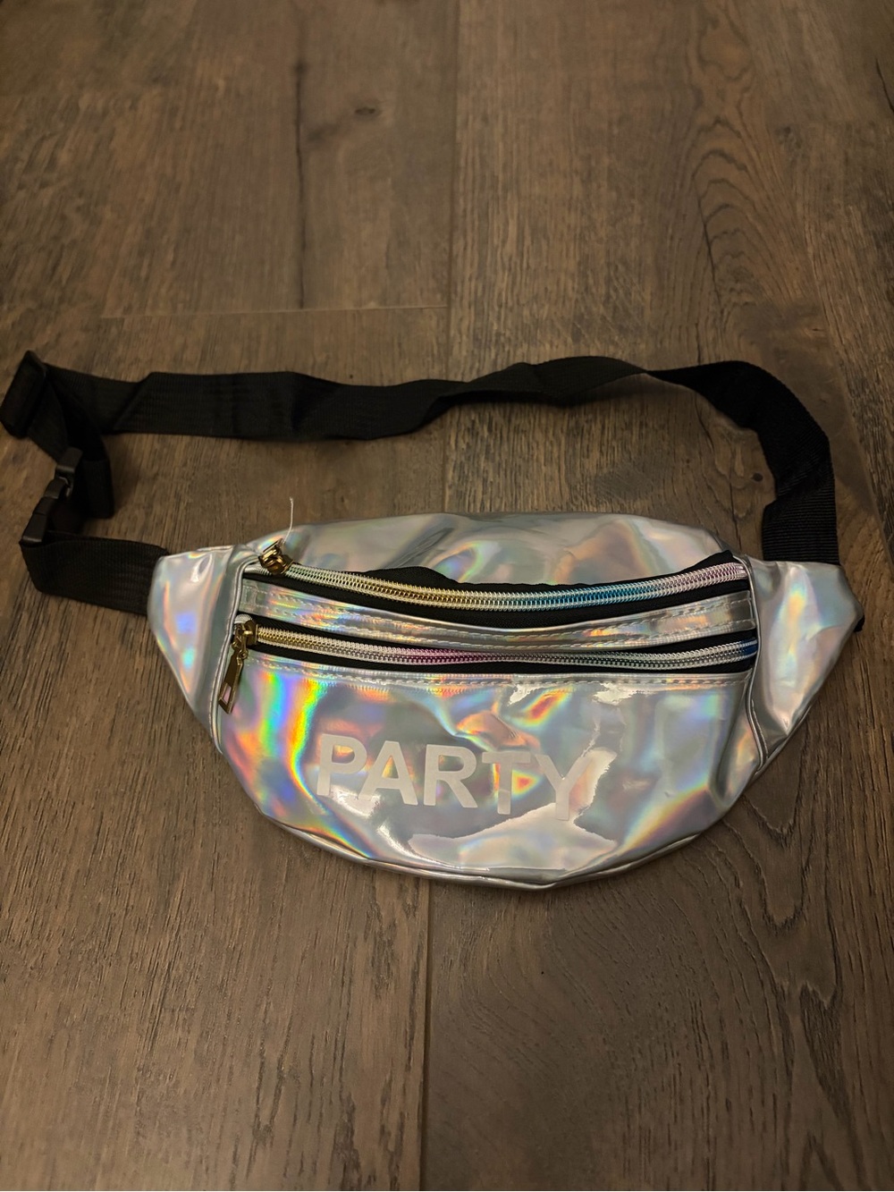 Holographic Silver 'Party' Waist Bag with Black Strap